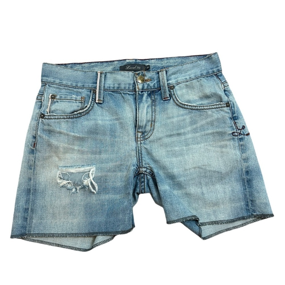 Level 99 Light Wash Bermuda Denim Cut Off Shorts Distressed Women’s Size 24